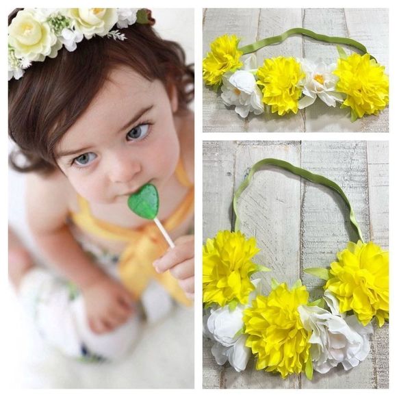New Hand Made Yellow & White Floral Headband for Adults, Children or Infants - Picture 1 of 7